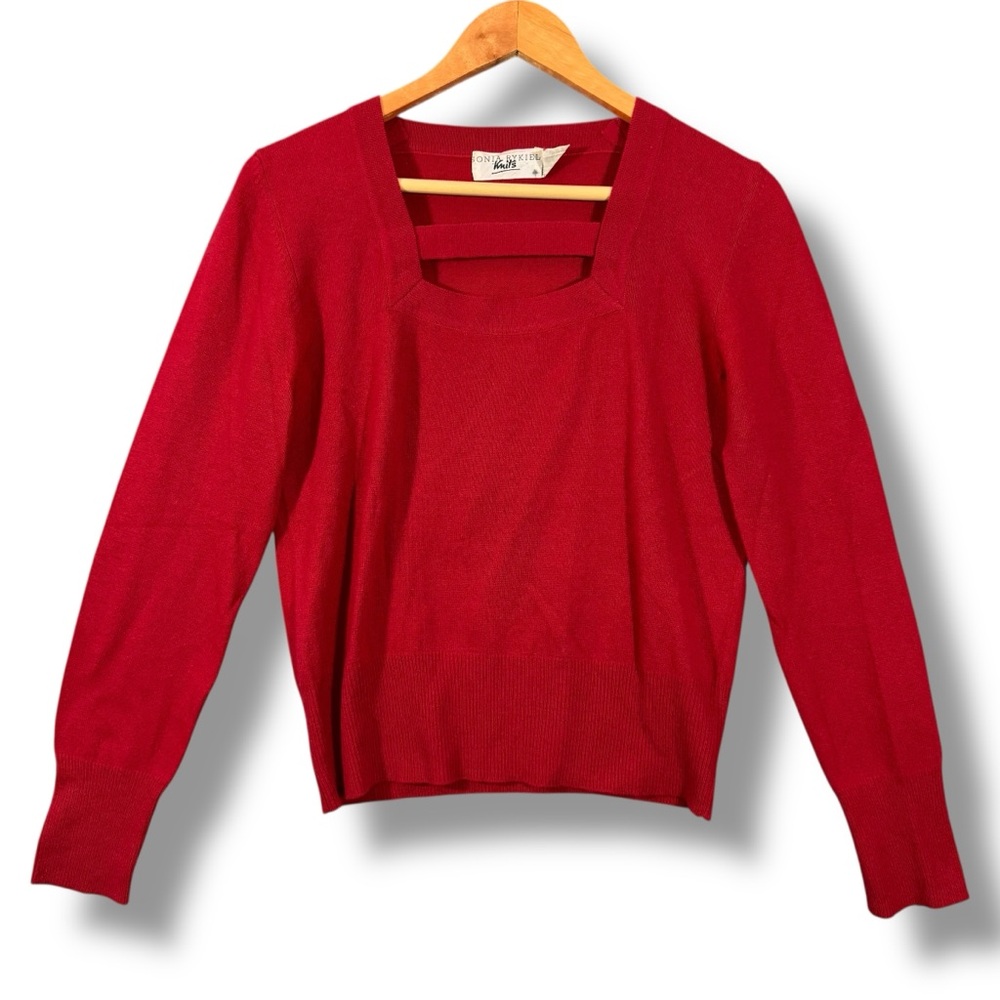 Vintage Sonia Rykiel Knits Square Cutout Neckline Red Wool Blend Sweater